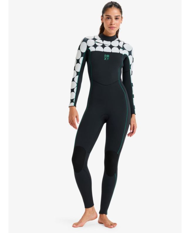 Mujer con traje de surf con cremallera en el pecho Roxy 4/3 Rise Natural Salt Crystal