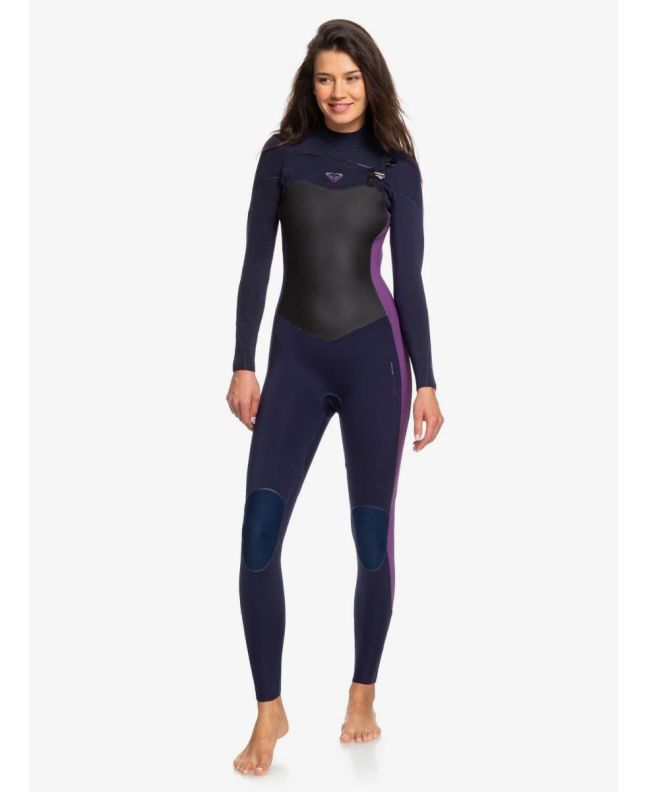 Mujer con traje de surf con cremallera en el pecho Roxy Performance 4/3mm Azul Marino y Morado