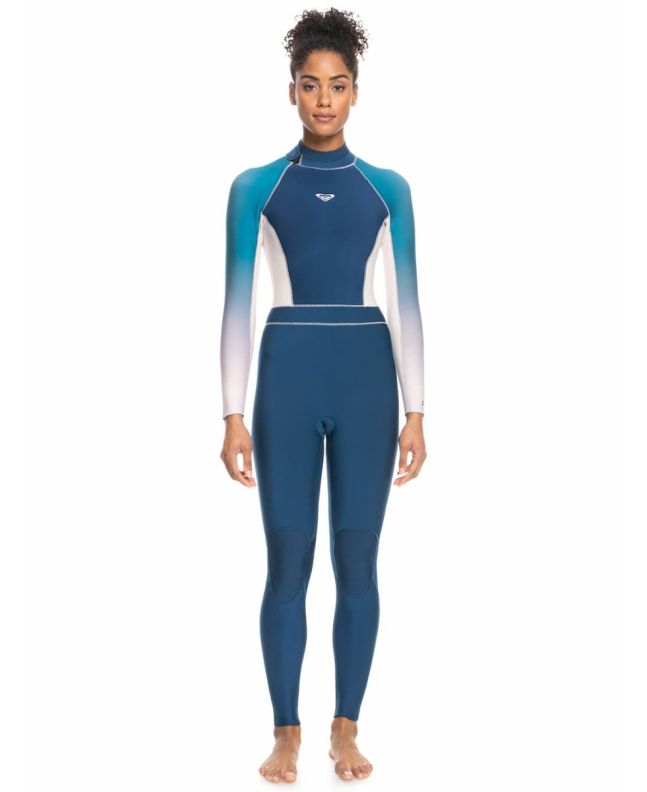 Mujer con traje de surf con cremallera en el espalda Roxy Rise 3/2mm azul 