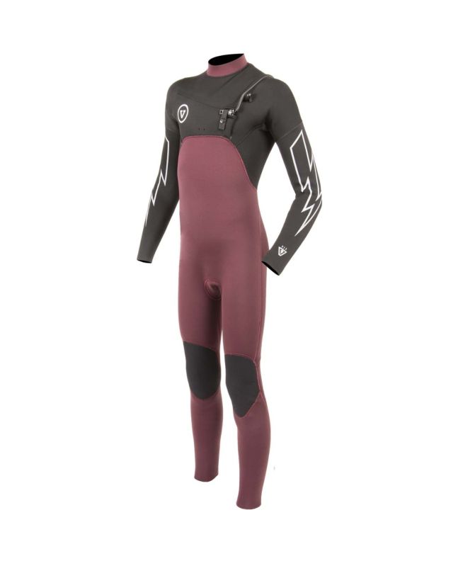 Traje de surf con cremallera en el pecho Vissla 7 Seas Boys 4/3mm Bolt granate para chico