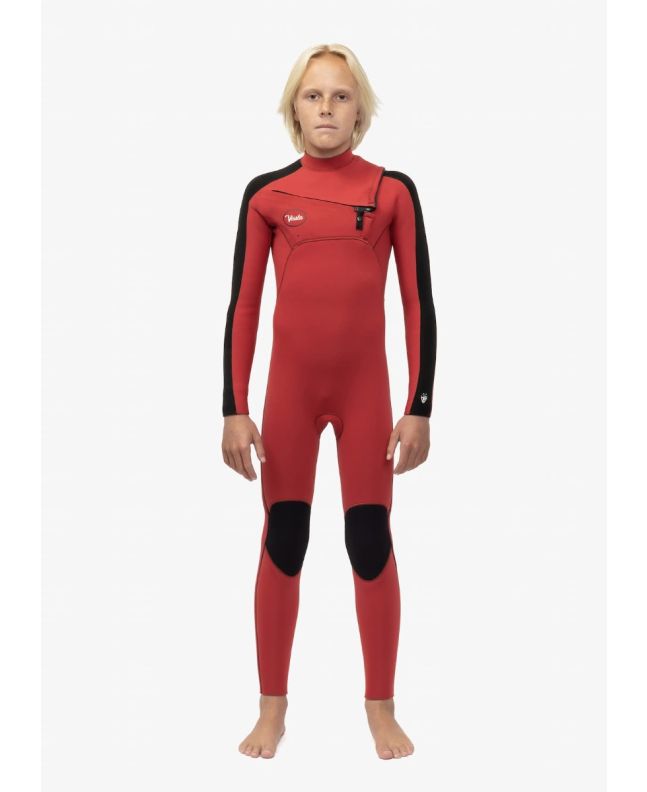 Niño con Traje de Neopreno con cremallera en el pecho Vissla Seven Seas Boys Striper 4/3mm Rojo
