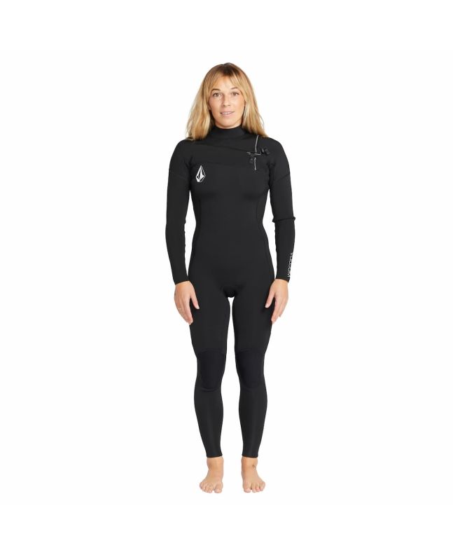 Mujer con traje de neopreno con cremallera en el pecho Volcom Modulator 4/3mm Chest Zip Fullsuit Negro 