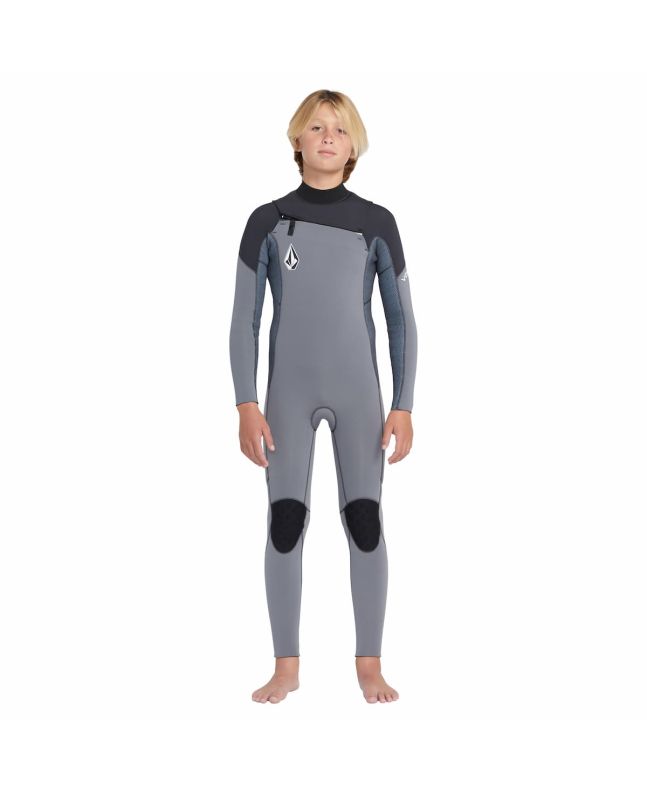 Niño con traje de neopreno de manga larga con cremallera en el pecho Volcom Modulator 4/3mm Gris