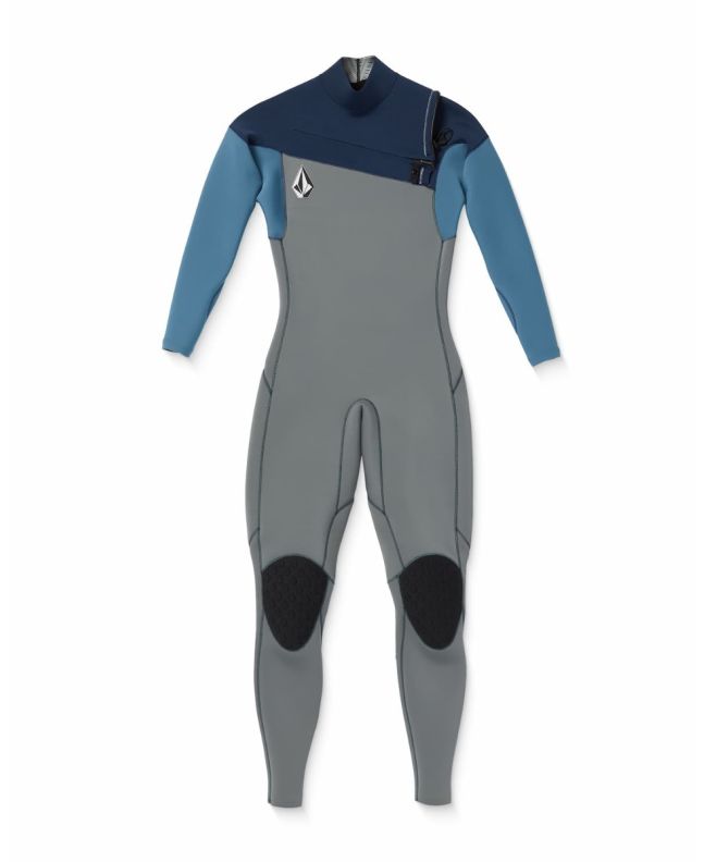 Traje de neopreno Volcom Modulator 3/2MM para hombre en color Cruzer Blue, con cremallera frontal en el pecho y diseño ergonómico