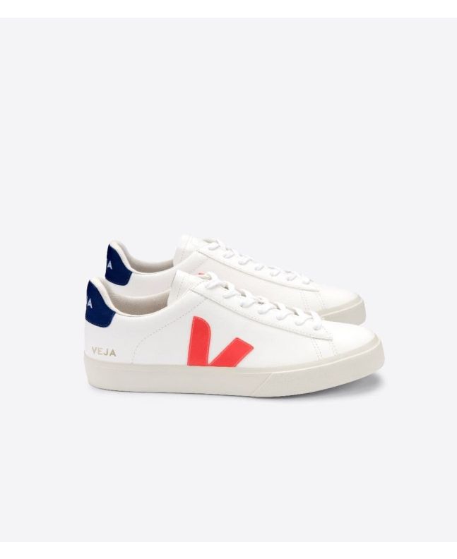 Zapatillas ecológicas Veja Campo Chromefree blancas con logo naranja Orange Fluo Cobalt Unisex