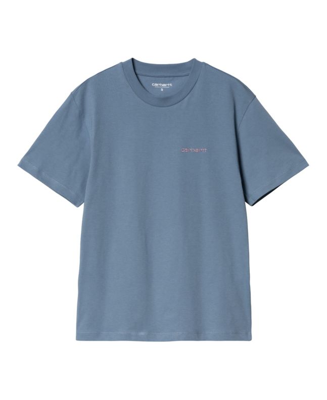Camiseta orgánica de manga corta Carhartt WIP Script Embroidery Azul con logo rosa para mujer