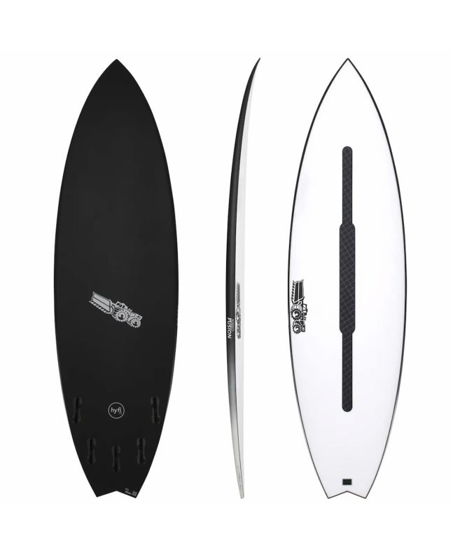 Tabla de surf JS Industries Xero Fusion Easy Rider 5'8 Hyfi 3.0 blanca y negra con sistema FCS II 5 quillas