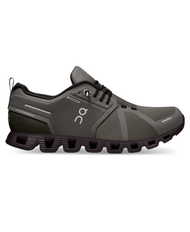 Zapatillas On Running Cloud 5 Waterproof verde oliva y negras para hombre 