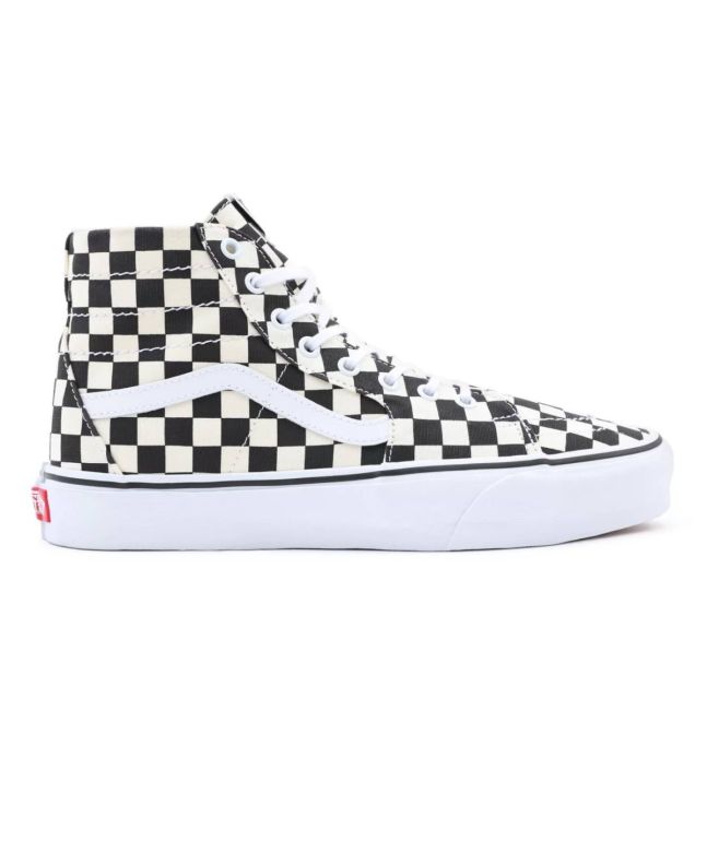 Zapatillas Vans Altas Checkerboard SK8-HI Tapered Negras con banda lateral sidestripe blanca derecha