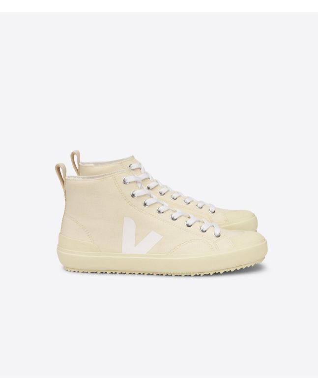 Zapatillas altas ecológicas Veja Nova HT Canvas Butter White Butter Sole beige con logo y cordones blancos para hombre