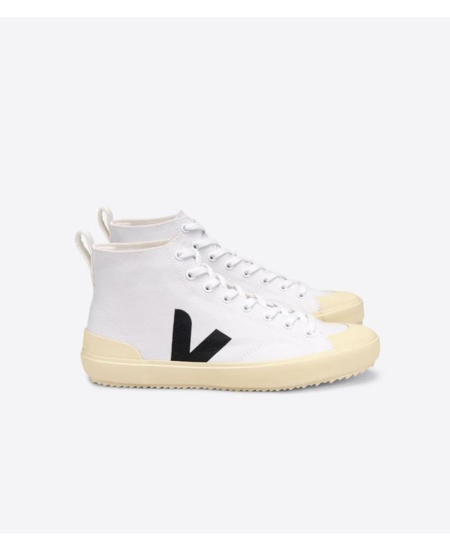 Zapatillas Ecológicas Altas Veja Nova HT Canvas Blancas con el logo negro y suela beige Unisex