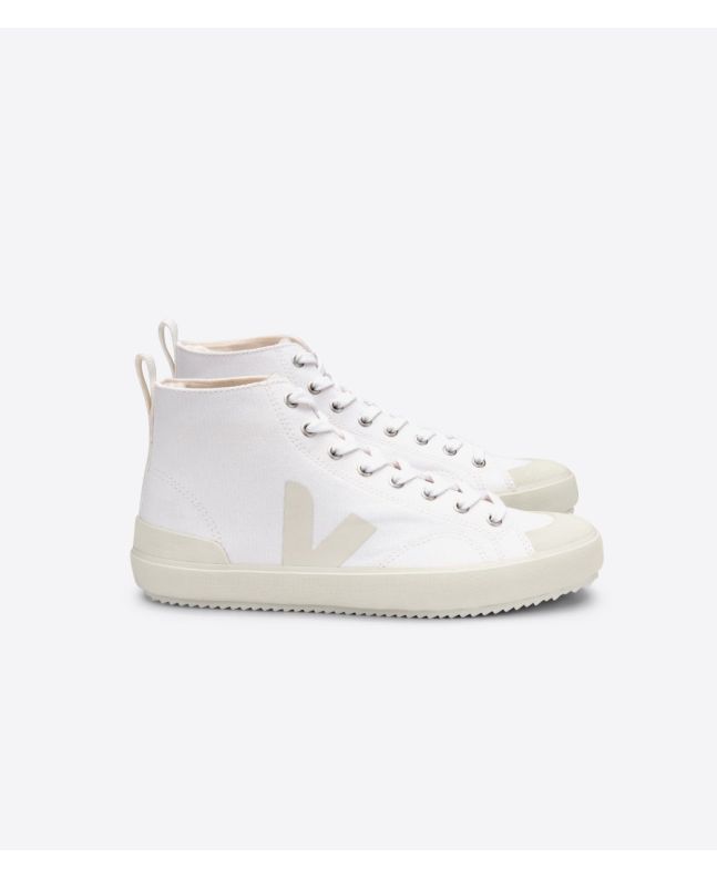 Zapatillas Altas Ecológicas Veja Nova High Top Canvas White Pierre blancas con suela y logo beige Unisex