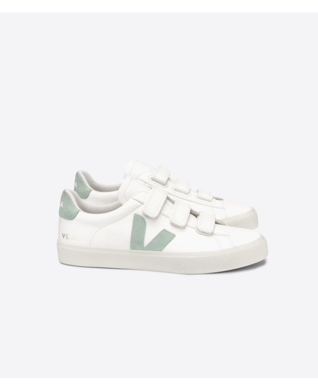 Zapatillas ecológicas Veja Recife Chromefree con cierre de velcro blancas con detalles en verde Unisex