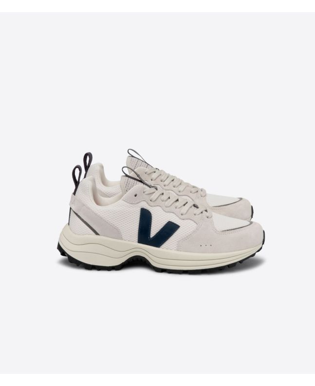 Zapatillas Ecológicas Veja Venturi Canvas Alveomesh Gravel Nautico beige con logo azul Unisex