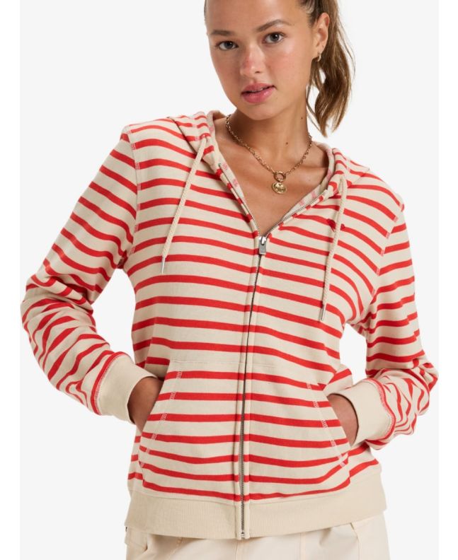 Mujer con sudadera de capucha y cremallera Roxy Perfect Stripe Blanca y Roja