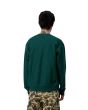 Hombre con sudadera Carhartt WIP American Script Sweatshirt verde Dark Fir posterior