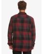 Hombre con Camisa de franela Quiksilver Motherfly negra y roja a cuadros posterior