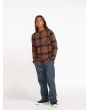 Hombre con Camisa de franela con manga larga Volcom Caden Plaid Mocha frontal