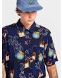 Hombre con camisa de manga corta Volcom Cosmic Vaca azul cierre botones