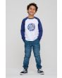Niño con camiseta de manga larga Youth Eclipse Front Baseball Top blanco y azul marino