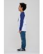 Niño con camiseta de manga larga Youth Eclipse Front Baseball Top blanco y azul marino lateral