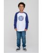 Niño con camiseta de manga larga Youth Eclipse Front Baseball Top blanco y azul marino frontal