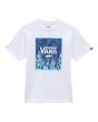 Camiseta de manga corta Vans Print Box blanca con estampado de llamas y camuflaje azul para niño 8 a 14 años