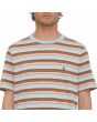 Hombre con camiseta a rayas de manga corta Volcom Commixt Crew Azul Celeste bordado Stone