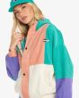 Mujer con Chaqueta de pana con capucha Billabong Set The Tone color Aqua Haze cierre de cremallera y corchetes
