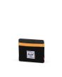 Cartera Tarjetero Herschel Supply Company Charlie color negro franja amarilla Lateral