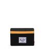 Cartera Tarjetero Herschel Supply Company Charlie color negro franja amarilla Frontal