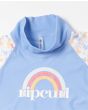 Camiseta de protección solar Rip Curl Golden Ditzy azul para niñas de 2 a 6 años cuello