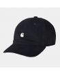 Gorra de pana Carhartt WIP Harlem Cap azul marino con logo blanco Unisex 