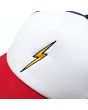 Gorra de malla Lightning Bolt Bolt Trucker blanca, roja y azul Unisex logo bordado