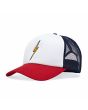 Gorra de malla Lightning Bolt Bolt Trucker blanca, roja y azul Unisex