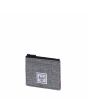 Vista lateral del tarjetero Herschel gris con cierre RFID y diseño minimalista