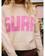 Jersey Roxy Exploring Heart beige para mujer detalle SURF rosa