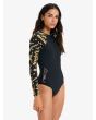 Licra de surf Roxy mujer con manga larga y cremallera negra con estampado floral lateral