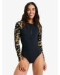 Licra de surf Roxy mujer con manga larga y cremallera negra con estampado floral