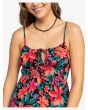 Mujer con minivestido de tiras Roxy La Vida Antracita Floral escote