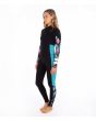 Traje de surf de neopreno Hurley Advantage Plus 4/3mm Fullsuit para mujer en color negro con estampado floral izquierda