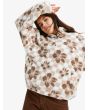 Mujer con Forro polar con media cremallera Roxy Jive Talking Bonded Blanco con estampado a cuadros y flores marrones