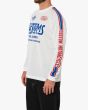Hombre con maillot de moto Deus Ex Machina Ratchet Moto Jersey Blanco lateral