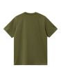 Camiseta de manga corta Carhartt WIP Script Verde con logo rosa brillante para hombre posterior