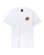 Camiseta de manga corta Santa Cruz Wagon Dot Chest blanca con logo rosa y fondo madera en el pecho para hombre
