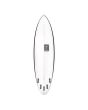 Tabla de Surf Shortboard Pukas Water Lion 6'4" Chris Christenson blanca y negra Cola Round Square FCS II Thruster bottom