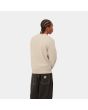 Hombre con sudadera Carhartt WIP Script Embroidery Beige con logo negro posterior