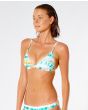 Mujer co nTop de bikini de triángulo fijo Rip Curl Summer Palm Light Aqua lateral