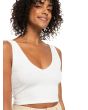 Mujer con top acanalado con tirantes Roxy Time To Move Blanco detalle