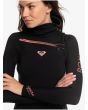 Mujer con traje de surf con cremallera en el pecho y capucha Roxy 5/4/3mm Syncro Series negro Chest Zip 
